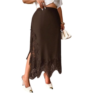 image:imageFloerns Womens Plus Size Elegant Stain Lace Skirt Going Out Long SkirtsBrown