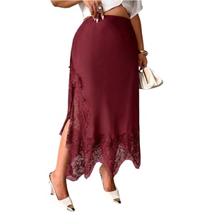 image:imageFloerns Womens Plus Size Elegant Stain Lace Skirt Going Out Long SkirtsBurgundy