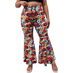 image:imageFloerns Womens Plus Size Flare Leg Palazzo Party Club Bell Bottom PantsRed Flower