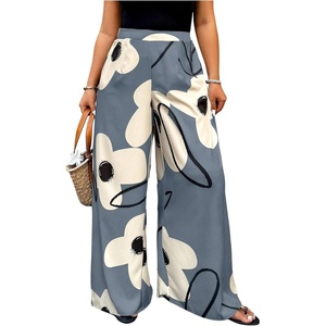 image:imageFloerns Womens Plus Size Floral Wide Leg Palazzo Pants Elastic High Waist TrousersBlue Multi
