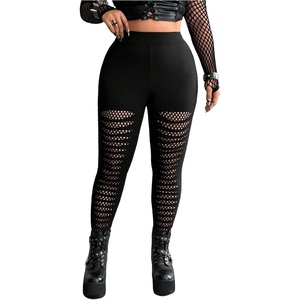 image:imageFloerns Womens Plus Size Goth Leggings Patchwork Punk High Waisted PantsDark Black