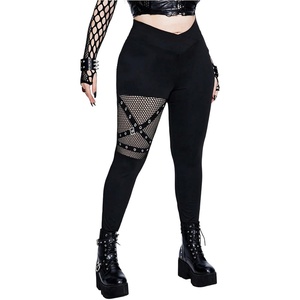 image:imageFloerns Womens Plus Size Goth Leggings Patchwork Punk High Waisted PantsLight Black