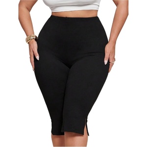 image:imageFloerns Womens Plus Size High Waisted Capri Pants Split Skinny LeggingsBlack