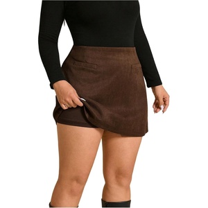 image:imageFloerns Womens Plus Size High Waisted Mini Skirt Business Casual Work Skirts with ShortsCoffee Brown