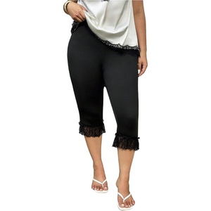 image:imageFloerns Womens Plus Size Lace Cropped Leggings Summer High Waisted Stretchy Skinny Casual Capri PantsBlack