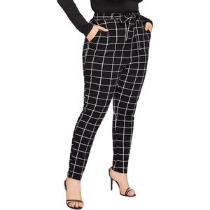 image:imageFloerns Womens Plus Size Plaid Pants Stretchy Elastic Waist Skinny LeggingA Black Plaid