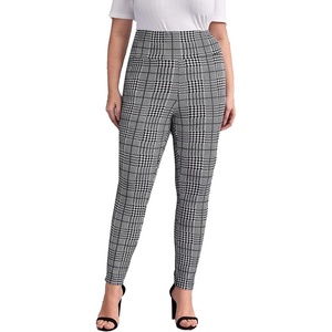 image:imageFloerns Womens Plus Size Plaid Pants Stretchy Elastic Waist Skinny LeggingBlack White