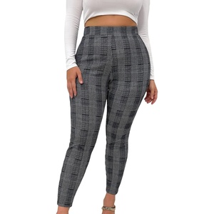 image:imageFloerns Womens Plus Size Plaid Pants Stretchy Elastic Waist Skinny LeggingGrey Plaid