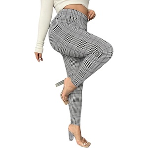 image:imageFloerns Womens Plus Size Plaid Pants Stretchy Elastic Waist Skinny LeggingPlaid