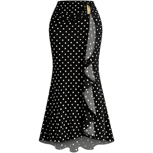 image:imageFloerns Womens Plus Size Polka Dots Elegant Ruffle Going Out Maxi SkirtBlack and White