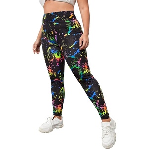 image:imageFloerns Womens Plus Size Reflective Splash Ink High Waist Legging PantsBlack Ink