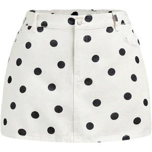 image:imageFloerns Womens Plus Size Western Cow Print Jean Skirt Country Concert Cowboy Mini SkirtsWhite Polka Dots