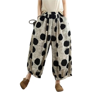 image:imageFloerns Womens Polka Dots Wide Leg Pants Elastic Waist Baggy SweatpantsBlack and White
