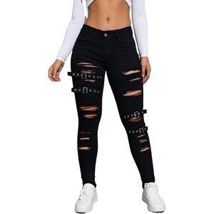 image:imageFloerns Womens Ripped Distressed High Waist Jeans Stretch Denim PantsBlack