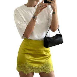 image:imageFloerns Womens Satin Lace Trim Mini SkirtGreen