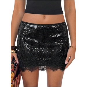 image:imageFloerns Womens Sequin Skirt Low Rise Sparkly Lace Trim Pencil Night Out Party Mini SkirtBlack