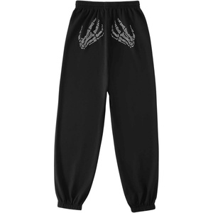 image:imageFloerns Womens Skeleton Rhinestone Sweatpants Elastic Waist Jogger PantsBlack