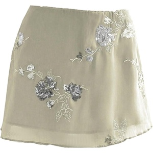 image:imageFloerns Womens Sparkly Sequin Mini Skirt Y2K Beaded Floral Hip SkirtsApricot