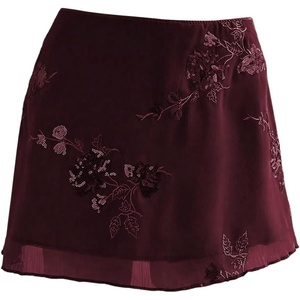 image:imageFloerns Womens Sparkly Sequin Mini Skirt Y2K Beaded Floral Hip SkirtsBurgundy