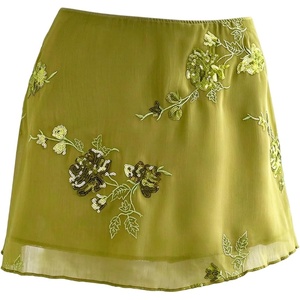 image:imageFloerns Womens Sparkly Sequin Mini Skirt Y2K Beaded Floral Hip SkirtsGreen