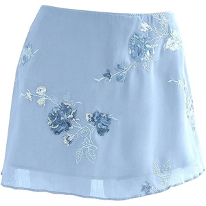 image:imageFloerns Womens Sparkly Sequin Mini Skirt Y2K Beaded Floral Hip SkirtsLight Blue
