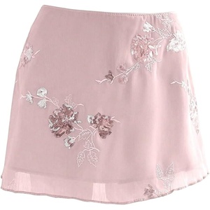 image:imageFloerns Womens Sparkly Sequin Mini Skirt Y2K Beaded Floral Hip SkirtsLight Pink