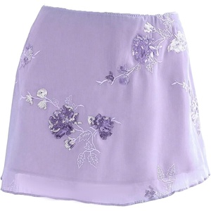 image:imageFloerns Womens Sparkly Sequin Mini Skirt Y2K Beaded Floral Hip SkirtsMauve Purple