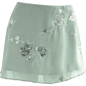 image:imageFloerns Womens Sparkly Sequin Mini Skirt Y2K Beaded Floral Hip SkirtsMint Green