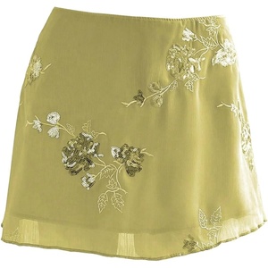 image:imageFloerns Womens Sparkly Sequin Mini Skirt Y2K Beaded Floral Hip SkirtsYellow