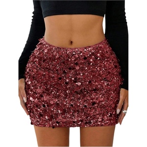 image:imageFloerns Womens Sparkly Sequin Mini Skirt Y2k High Waisted Going Out SkirtBurgundy