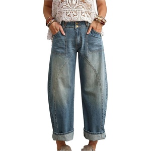 image:imageFloerns Womens Straight Leg Mom Jeans Mid Waist Boyfriend Casual Baggy Denim PantsBlue