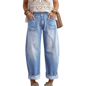 image:imageFloerns Womens Straight Leg Mom Jeans Mid Waist Boyfriend Casual Baggy Denim PantsLight Wash