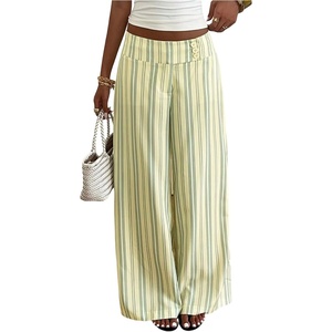 image:imageFloerns Womens Striped Wide Leg Pants Low Rise Palazzo Beach Vacation Going Out TrousersYellow