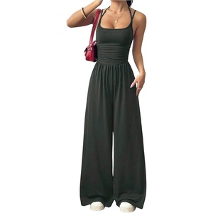 image:imageFloerns Womens Summer Jumpsuit Romper Spaghetti Strap Wide Leg Baggy PantsDark Grey