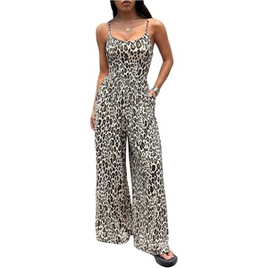 image:imageFloerns Womens Summer Jumpsuit Romper Spaghetti Strap Wide Leg Baggy PantsMulticolor