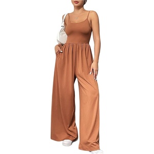 image:imageFloerns Womens Summer Jumpsuit Romper Spaghetti Strap Wide Leg Baggy PantsOrange