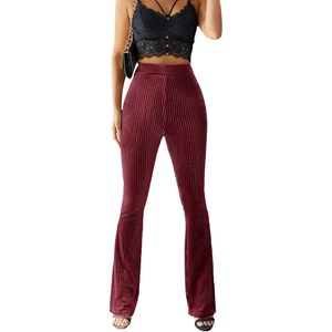 image:imageFloerns Womens Velvet Elastic Waist Flare Leg Palazzo Long Pants TrousersBurgundy