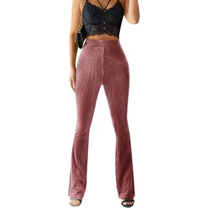 image:imageFloerns Womens Velvet Elastic Waist Flare Leg Palazzo Long Pants TrousersDusty Pink