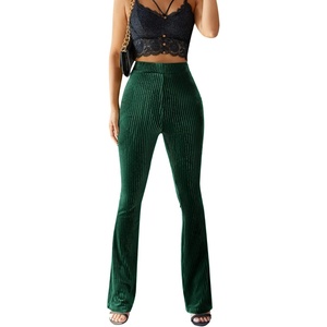 image:imageFloerns Womens Velvet Elastic Waist Flare Leg Palazzo Long Pants TrousersForest Green
