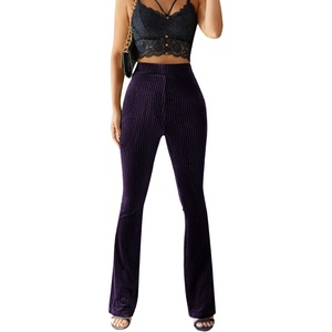 image:imageFloerns Womens Velvet Elastic Waist Flare Leg Palazzo Long Pants TrousersPurple