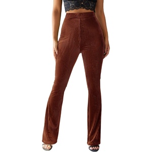 image:imageFloerns Womens Velvet Elastic Waist Flare Leg Palazzo Long Pants TrousersRust Brown