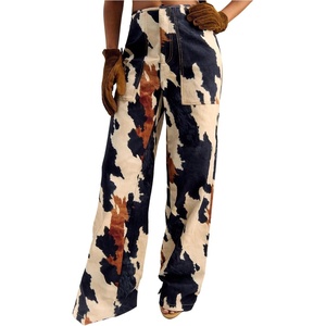 image:imageFloerns Womens Western Cow Print Wide Leg Denim Pants Casual Y2k TrousersWhite Multi