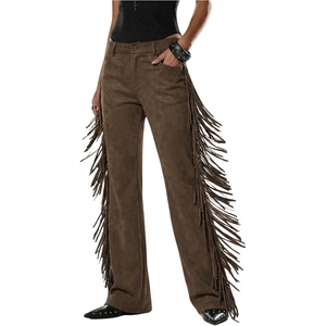 image:imageFloerns Womens Western Fringe Pants Low Rise Cowgirls Festival Concert Flared TrousersBrown