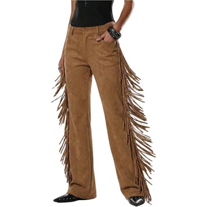 image:imageFloerns Womens Western Fringe Pants Low Rise Cowgirls Festival Concert Flared TrousersKhaki