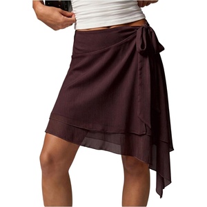 image:imageFloerns Womens Wrap Asymmetrical Tiered Chiffon Tie Side Flowy SkirtBrown