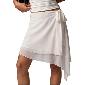image:imageFloerns Womens Wrap Asymmetrical Tiered Chiffon Tie Side Flowy SkirtWhite