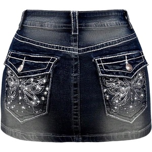 image:imageFloerns Womens Y2k Butterfly Denim Skirts Low Waist Stretch Bodycon Mini SkirtDark Blue
