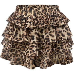image:imageFloerns Womens Y2k Leopard Mini Skirt Tiered Layered Ruffle Night Out Club SkirtKhaki