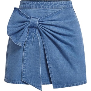 image:imageWomens High Waisted Y2k Big Bow Mini Skirt Wrap Front Bodycon Denim SkirtsMedium Wash