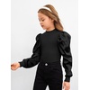 image:imageFloerns Girls Casual Puff Long Sleeve Round Neck Rib Knit Blouse Tee TopsBlack